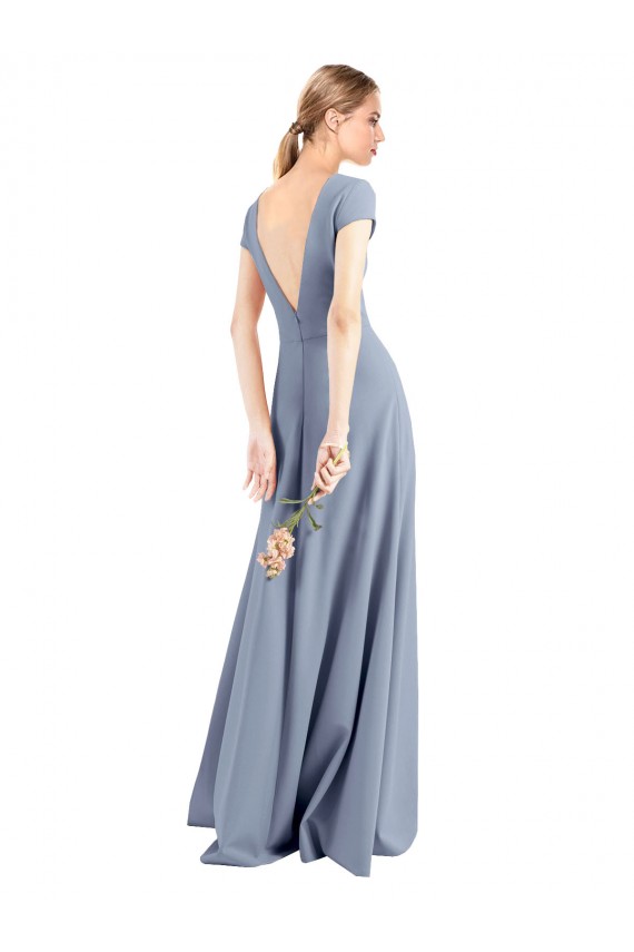 Inexpensive Plunging V-Neck Cap Sleeves Stretch Crepe Prom Dress with Front Slit UK