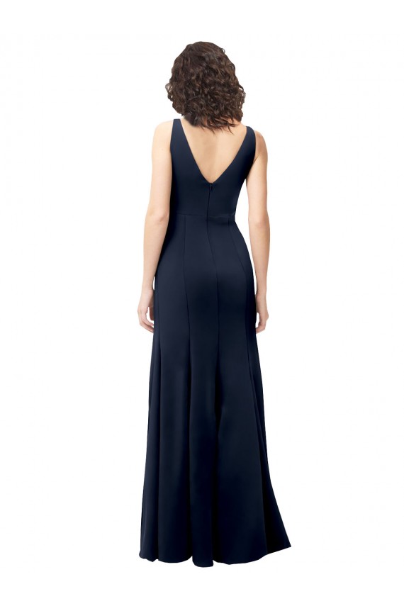 Inexpensive Classic V-Neck Long Stretch Crepe Prom Dress with V-Back UK