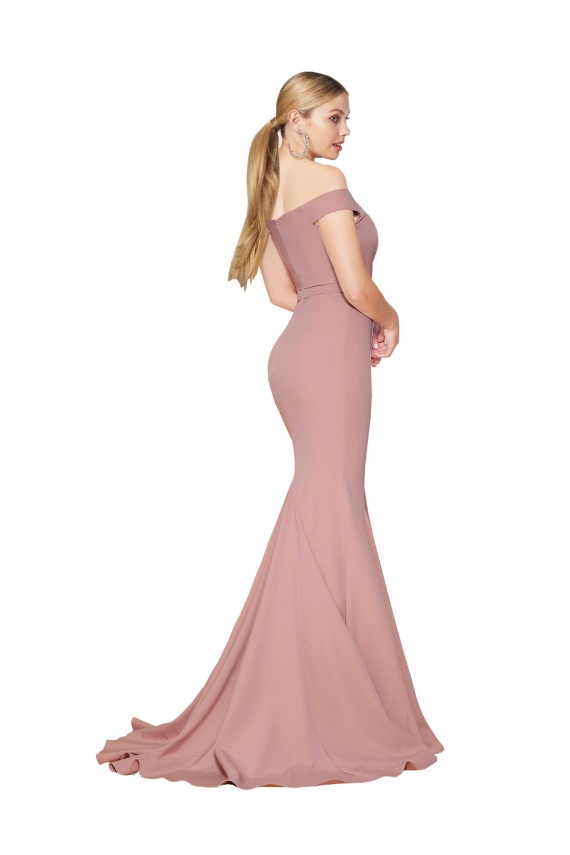 Inexpensive Off the Shoulder Sweetheart Long Sweep Train Crepe Prom Dress UK