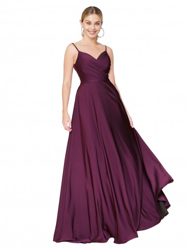 Inexpensive High Neck Spaghetti Straps Long V-Back Crepe Prom Dress UK