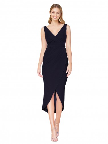 Inexpensive Short Knee Length V-Neck Crepe Cocktail Wrap Cocktail Prom Dress / Homecoming Dress UK