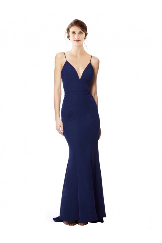 Inexpensive Deep V-Neck Spaghetti Straps Mermaid Crepe Prom Dress UK