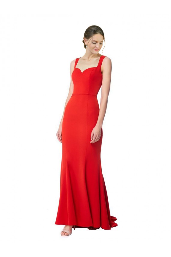 Inexpensive Long Chapel Train Fishtail Maxi Crepe Prom Dress with Sweetheart Neckline UK