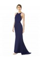 Inexpensive Fishtail High Neck Maxi Crepe Bridesmiad Dress with Strappy Back Detail UK