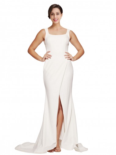 Inexpensive Square Neck Long Sheath Sweep Train Crepe Prom Dress  UK