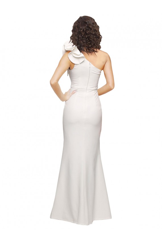 Inexpensive One Shoulder Long Full Length Crepe Prom Dress with Ruffles and Side Split UK