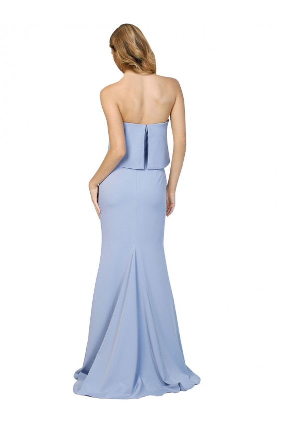 Inexpensive Strapless Full Length Crepe Prom Dress with Bodice Overlay UK