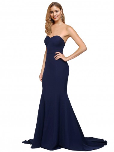 Inexpensive Fit and Flare Sweetheart Long Crepe Prom Dress with Sweep Train UK