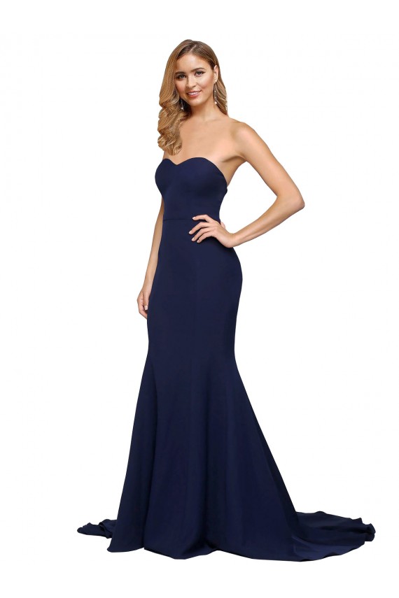 Inexpensive Fit and Flare Sweetheart Long Crepe Prom Dress with Sweep Train UK