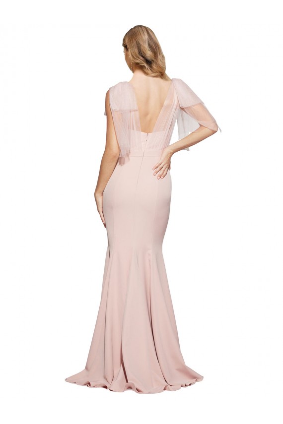 Inexpensive Double Bow Full Length Sweetheart Crepe Prom Dress with Tulle Overlay UK