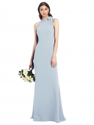 Inexpensive Halter Bow Neck Open Back Soft Full Length Trumpet Prom Dress UK