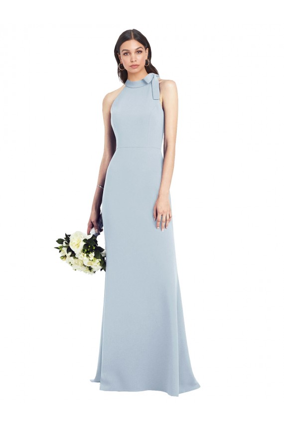 Inexpensive Halter Bow Neck Open Back Soft Full Length Trumpet Prom Dress UK