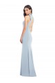 Inexpensive Halter Bow Neck Open Back Soft Full Length Trumpet Prom Dress UK