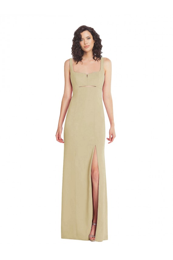 Inexpensive Wide Strap Slash Cutout Empire Crepe Prom Dress with Front Slit UK