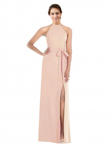 Inexpensive Halter Criss Cross Cutout Back Maxi Crepe Prom Dress UK
