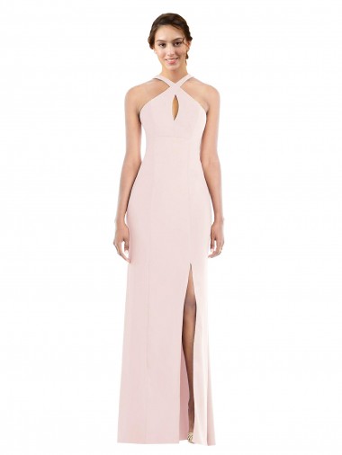 Inexpensive Criss Cross Halter Princess Line Trumpet Crepe Prom Dress UK