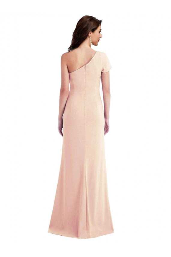 Inexpensive One Shoulder Cap Sleeves Trumpet Crepe Prom Dress with Front Slit UK