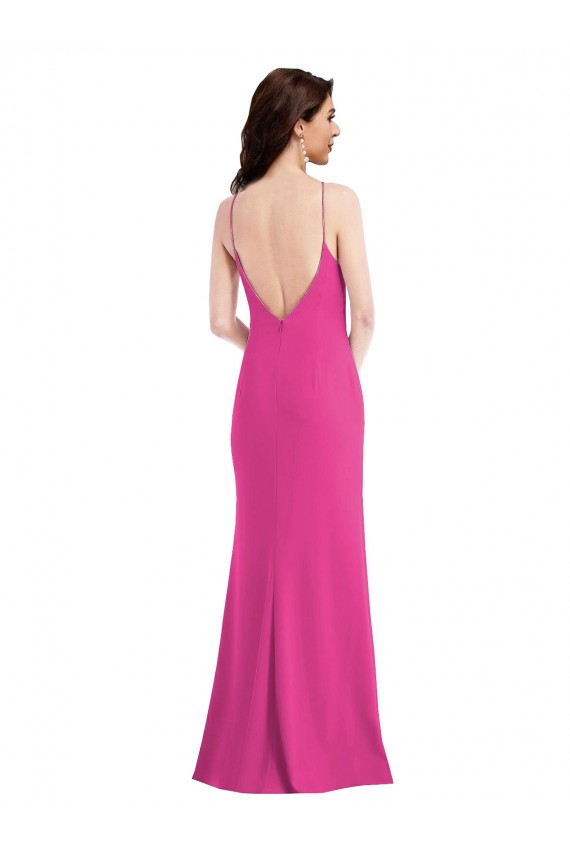 Inexpensive Open Back High Neck Halter Trumpet Crepe Prom Dress UK