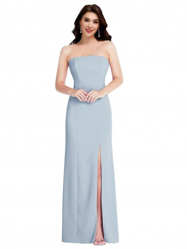 Inexpensive Strapless Scoop Back Maxi Crepe Prom Dress with Front Slit UK