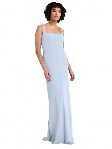 Inexpensive Slim Square Neck Fit and Flare Full Length Stretch Crepe Prom Dress UK