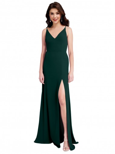 Inexpensive Slim A-Line V-Neck Full Length Crepe Prom Dress with Side Slit UK