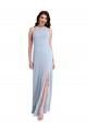 Inexpensive Fit and Flare High Neck Crepe Prom Dress with Side Slit UK