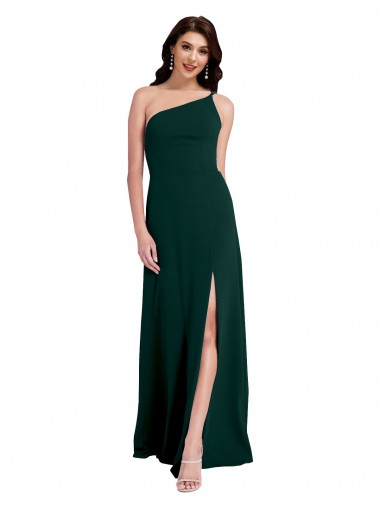 Inexpensive A-Line Slim One Shoulder Crepe Prom Dress with Asymmetrical Straps and Side Slit UK