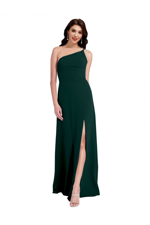 Inexpensive A-Line Slim One Shoulder Crepe Prom Dress with Asymmetrical Straps and Side Slit UK