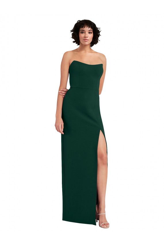 Inexpensive Scooped Strapless Neckline Crepe Prom Dress with Side Slit UK