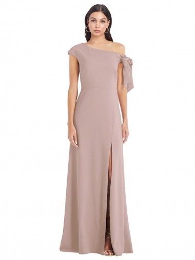 Inexpensive Off the Shoulder Tie Detail Maxi Crepe Prom Dress with Front Slit UK