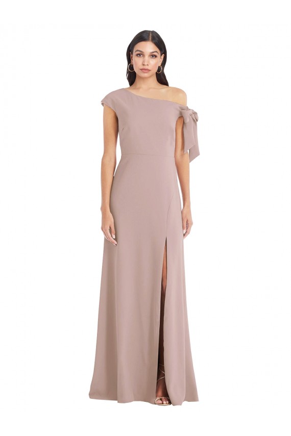 Inexpensive Off the Shoulder Tie Detail Maxi Crepe Prom Dress with Front Slit UK