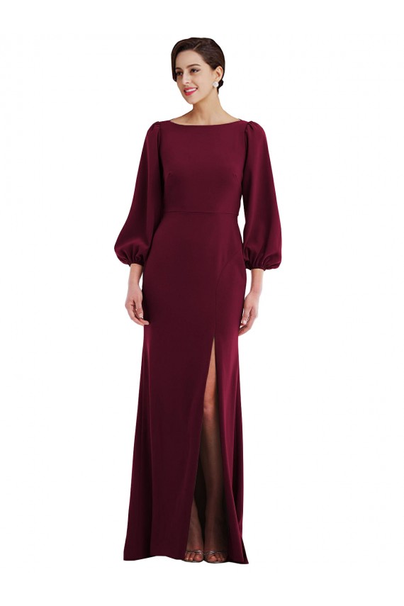 Inexpensive Bishop Sleeve Open Back Trumpet Crepe Prom Dress with Scarf Tie UK