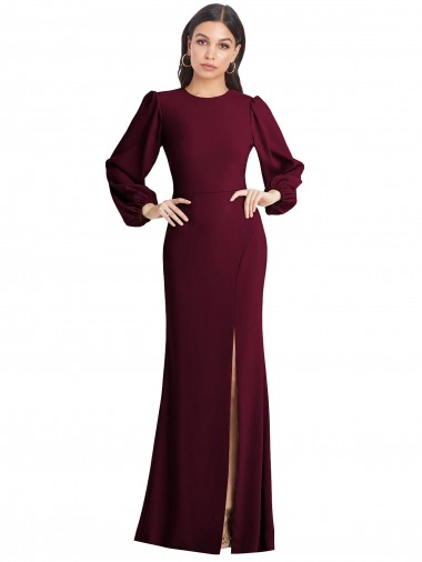 Inexpensive Puff Sleeves Long Maxi Briddesmaid Dress with Cutout Tie Back UK
