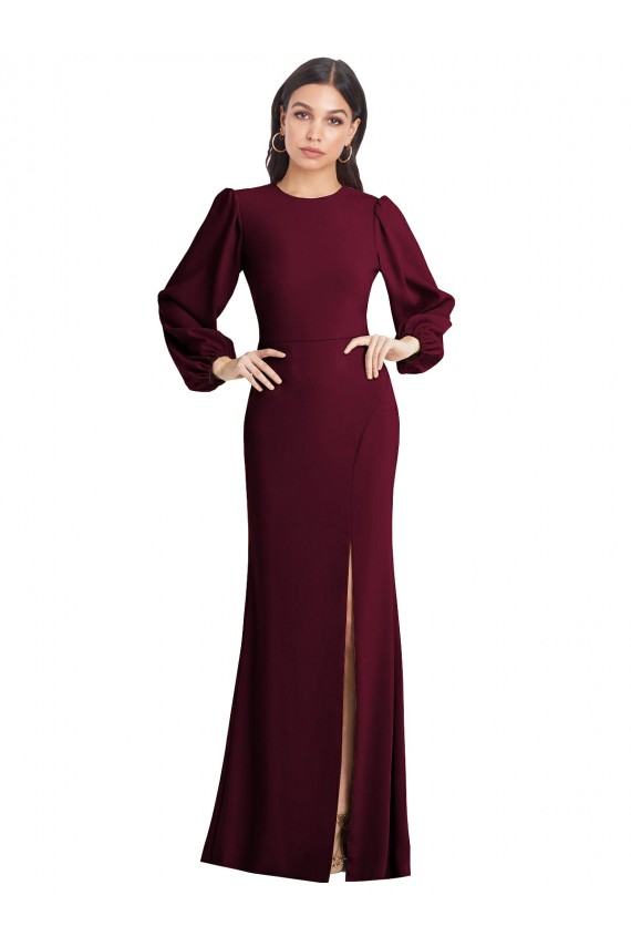 Inexpensive Puff Sleeves Long Maxi Briddesmaid Dress with Cutout Tie Back UK