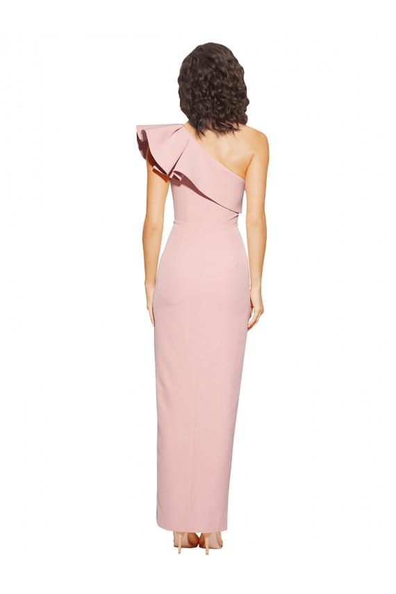 Inexpensive Full Length One Shoulder Crepe Prom Dress with Side Leg Split UK
