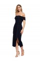 Inexpensive Fitted Short Midi Length Off the Shoulder Crepe Cocktail Prom Dress / Homecoming Dress with Side Split and Waist Tie UK