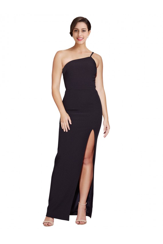 Inexpensive Long Floor Length Crepe Prom Dress with Side Split and One Strap UK