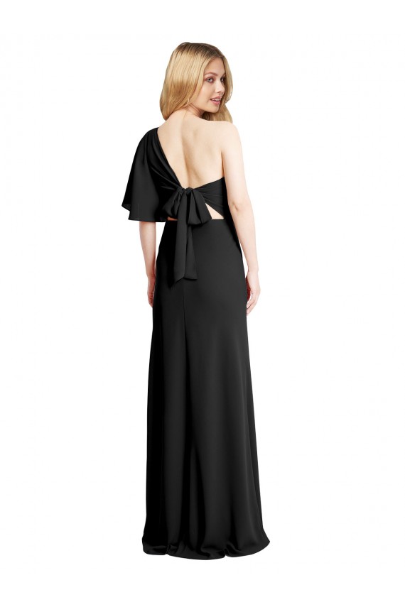 Inexpensive Pleated One Shoulder Flutter Sleeves Slim Crepe Prom Dress UK