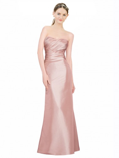 Inexpensive Long Strapless Stretch Satin Prom Dress with Pleats and Low Back UK