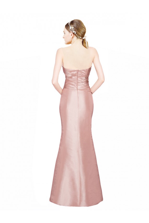 Inexpensive Long Strapless Stretch Satin Prom Dress with Pleats and Low Back UK