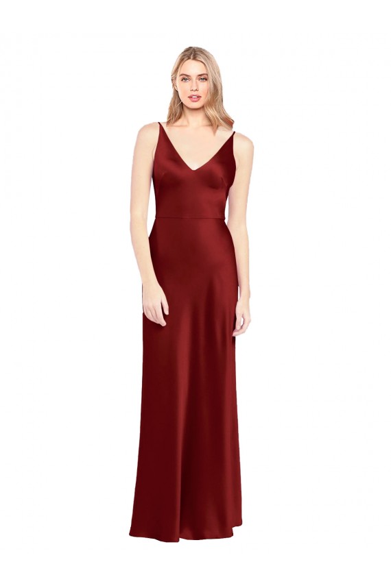 Inexpensive Full Length Long Stretch Satin Slip Prom Dress V-Back UK