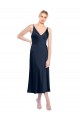 Inexpensive V-Neck Midi Length Short Stretch Satin Cocktail Prom Dress / Homecoming Dress V-Back UK