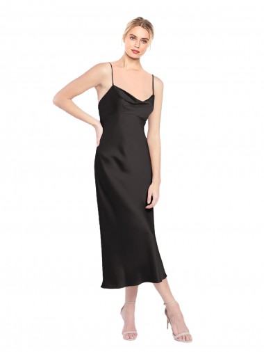 Inexpensive Cowl Neck Midi Length Short Stretch Satin Slip Cocktail Prom Dress / Homecoming Dress UK