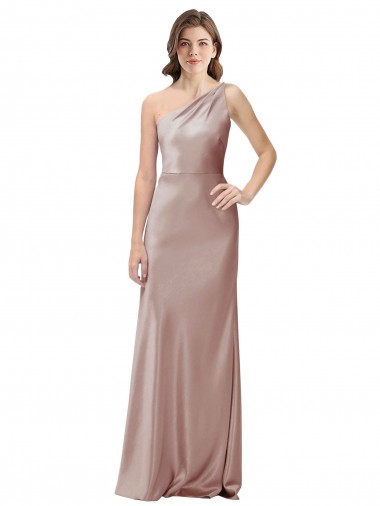 Inexpensive One Shoulder Black-Tie Floor Length Long Stretch Satin Prom Dress UK
