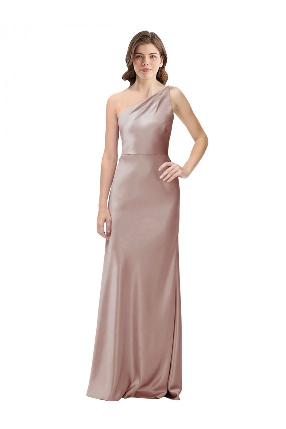 Inexpensive One Shoulder Black-Tie Floor Length Long Stretch Satin Prom Dress UK