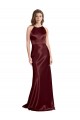 Inexpensive High Neck Halter Long Sleeveless Stretch Satin Prom Dress with Strappy Back UK