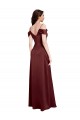Inexpensive Draped Off the Shoulder Sleeves Slim A-Line Stretch Satin Prom Dress with Side Slit UK