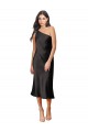 Inexpensive Sleek One Shoulder Midi Length Short Stretch Satin Slip Cocktail Prom Dress / Homecoming Dress UK