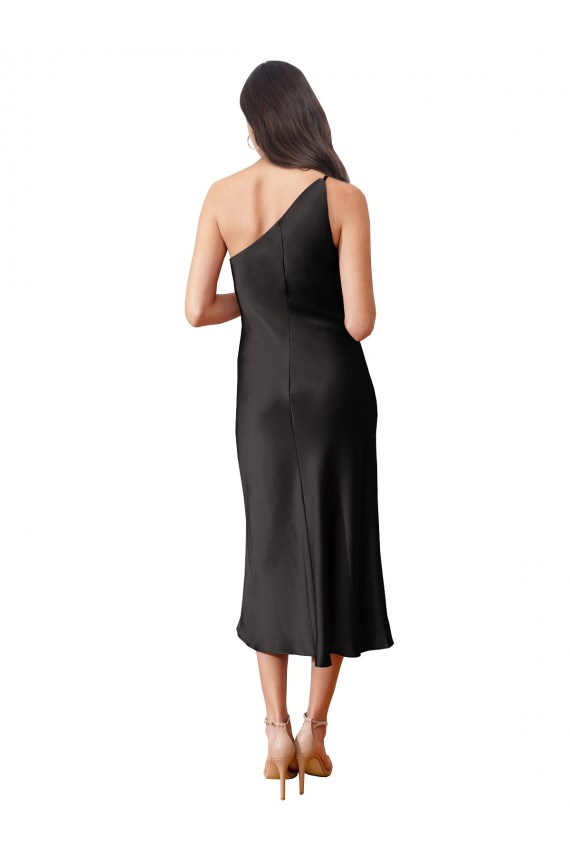 Inexpensive Sleek One Shoulder Midi Length Short Stretch Satin Slip Cocktail Prom Dress / Homecoming Dress UK
