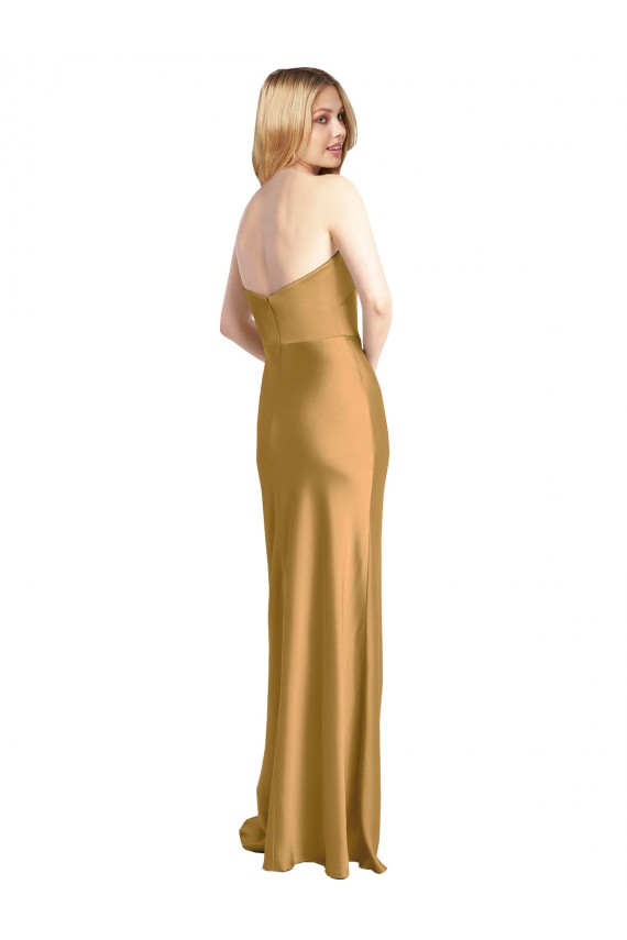 Inexpensive Sleek Strapless Long A-Line Stretch Satin Prom Dress UK